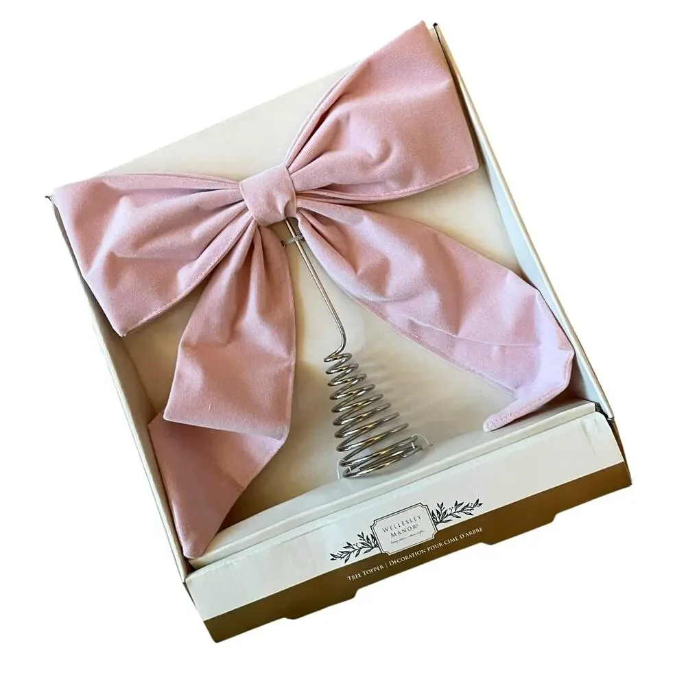 Pink Velvet Bow Tree Topper 12x10 Christmas Holiday Glam by Wellesley Manor NEW